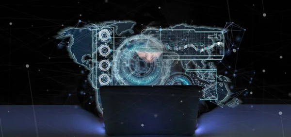 Ansicht Eines Hackers Mit Einer Technologie Schnittstelle Rendering — Stockfoto