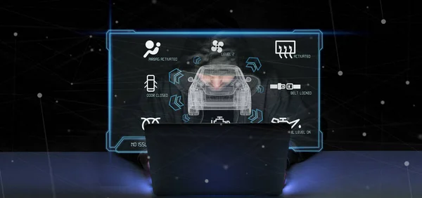 Ansicht Eines Hackers Mit Einem Smart Car Konzept Rendering — Stockfoto