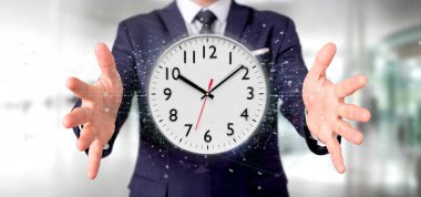 Görünümü saat zamanlayıcı 3d render tutan adamın