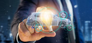 Checkings 3d renderin ile Smartcar tutan adam görünümünü