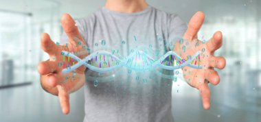 3d işleme verileri tutan adam görünümünü Dna ikili dosya ile kodlanmış