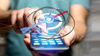 Görüş Smartphone'da - render 3d gezinti pusula kullanarak iş adamı