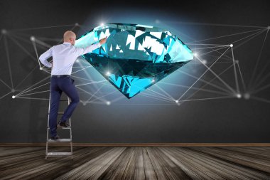 İşadamı görünümünü önünde duvar bağlantıları - 3d render önünde shinning elmas