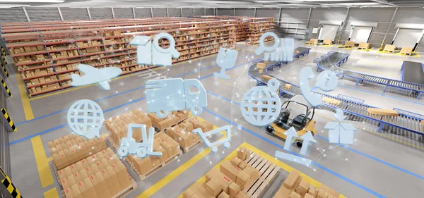 Ambar arka planda 3d render lojistik organizasyon görünümünü