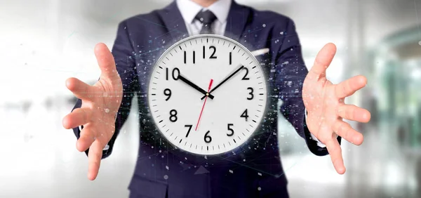 Vista Del Hombre Celebración Reloj Temporizador Renderizado — Foto de Stock