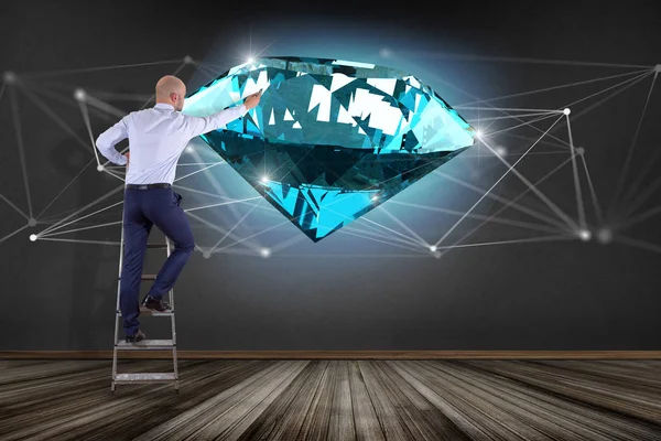 İşadamı görünümünü önünde duvar bağlantıları - 3d render önünde shinning elmas