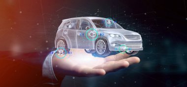 Checkings 3d render ile bir Smartcar tutan bir adam görünümü