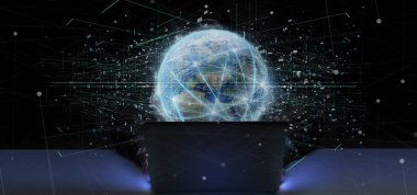 Dünya Dünya çapında bağlantı tutan bir adam görünümü 3d render izole