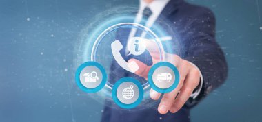 Müşteri ve yardım hattı 3D sunan bir iş adamının görüntüsü