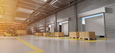 Bir ambar mal stok arka plan 3d render görünümünü