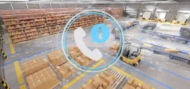 Bir ambar arka plan 3d render bir müşteri hizmeti kavramının görünüm