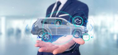 Checkings 3d render ile bir Smartcar tutan bir adam görünümü