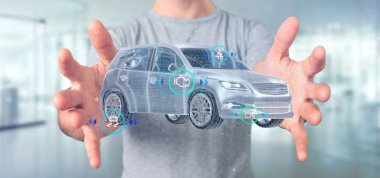 Checkings 3d render ile bir Smartcar tutan bir adam görünümü