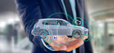 Checkings 3d render ile bir Smartcar tutan bir adam görünümü