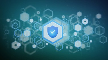 Bir arka plan 3d render bir kalkan web güvenlik kavramının görünüm