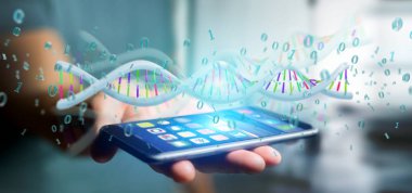 Görünüm verileri işleme 3d tutan bir adamın ikili dosya ile Dna kodlu