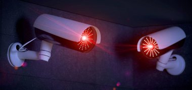 Bir güvenlik Cctv kamera sistemi - 3d işleme görünümünü