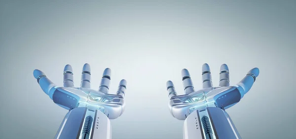 Vista Una Mano Robot Cyborg Sobre Fondo Uniforme Renderizado —  Fotos de Stock