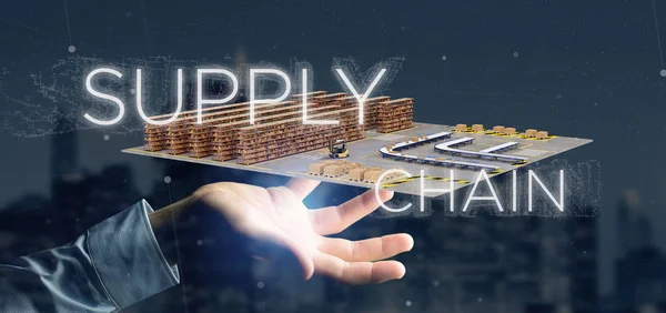 Weergave Van Een Zakenman Die Houdt Een Supply Chain Titel — Stockfoto