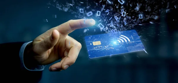 Vista Uomo Possesso Concetto Pagamento Con Carta Credito Contactless Rendering — Foto Stock