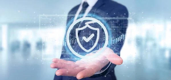 View Man Holding Shield Web Security Concept Rendering — Stock Photo, Image