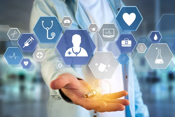 Medycznych Ogólnego Opieki Zdrowotnej Ikony Wyświetlane Interfejsie Technologii — Zdjęcie stockowe