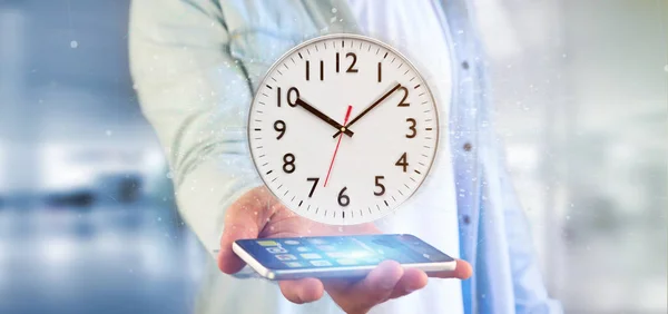 View of a Man holding a clock timer 3d rendering