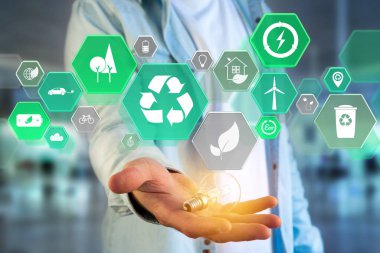 Simgesiyle futuristik bir arabirimde bir teknoloji ekolojik arabiriminin görünümü