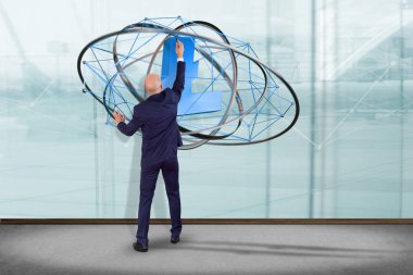 Bir duvar bir ağ bağlantı - 3d render uçan Litecoin Kripto para birimi işaretiyle önünde bir işadamı görünümünü