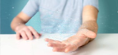 Görünümü veri ikili bulut 3d render tutan bir adam 