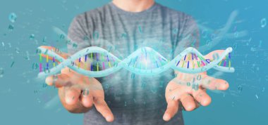 Görünüm verileri işleme 3d tutan bir adamın ikili dosya ile Dna kodlu