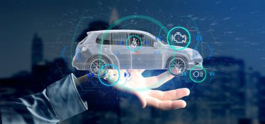 Checkings 3d render ile bir Smartcar tutan bir adam görünümü