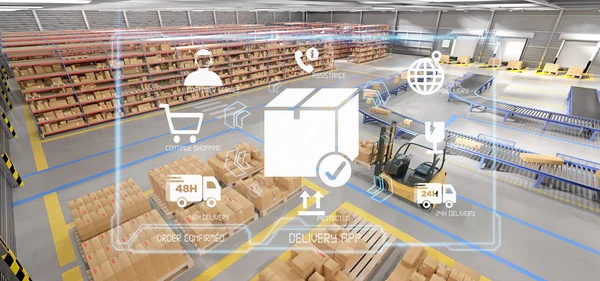 View Logistic Delivery Service Application Warehouse Background Rendering — Stock Photo, Image