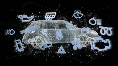 Bir arka plan 3d render üzerinde bir otomobil etrafında bir Smartcar simge görünümü