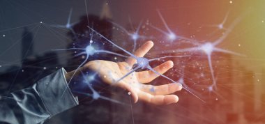 Bir grup nöronların oluşturma 3d tutan bir işadamı görünümünü