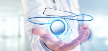 Görünümü bir doktorun sağlık stetoskop oluşturma 3d holding