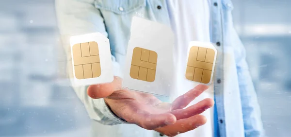 Ansicht Eines Geschäftsmannes Mit Unterschiedlicher Größe Einer Smartphone Sim Karte — Stockfoto