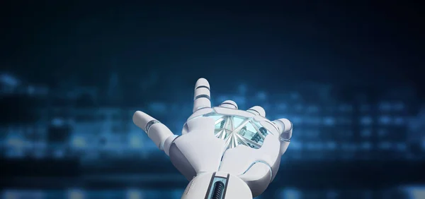 Visa Cyborg Robot Hand Staden Bakgrund Rendering — Stockfoto