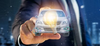 Checkings 3d renderin ile bir Smartcar tutan bir adam görünümü