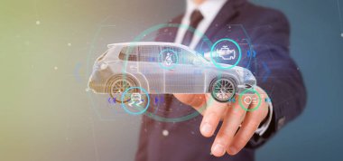 Checkings 3d render ile bir Smartcar tutan bir adam görünümü