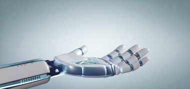 Bir Cyborg robot el görünümü üzerinde bir üniforma arka plan 3d render