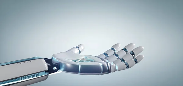 Vista Una Mano Robot Cyborg Sobre Fondo Uniforme Renderizado —  Fotos de Stock