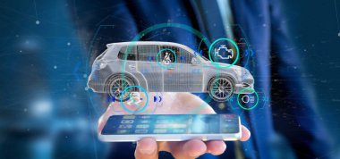 Checkings 3d render ile bir Smartcar tutan bir adam görünümü