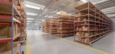 Bir ambar mal stok arka plan 3d render görünümünü