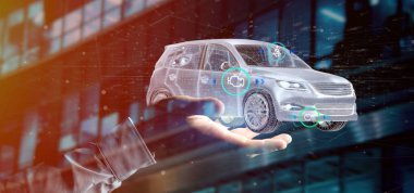 Checkings 3d render ile bir Smartcar tutan bir adam görünümü