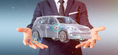 Checkings 3d render ile bir Smartcar tutan bir adam görünümü