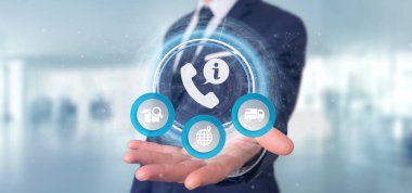 Müşteri ve yardım hattı 3D sunan bir iş adamının görüntüsü