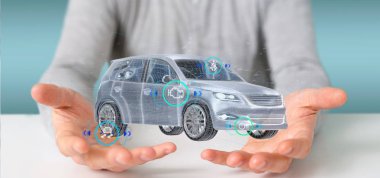 Checkings 3d render ile bir Smartcar tutan bir adam görünümü