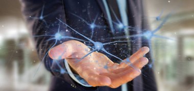 Bir grup nöronların oluşturma 3d tutan bir işadamı görünümünü