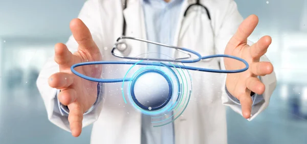 Dottore in possesso di uno stetoscopio medico di rendering 3d — Foto Stock